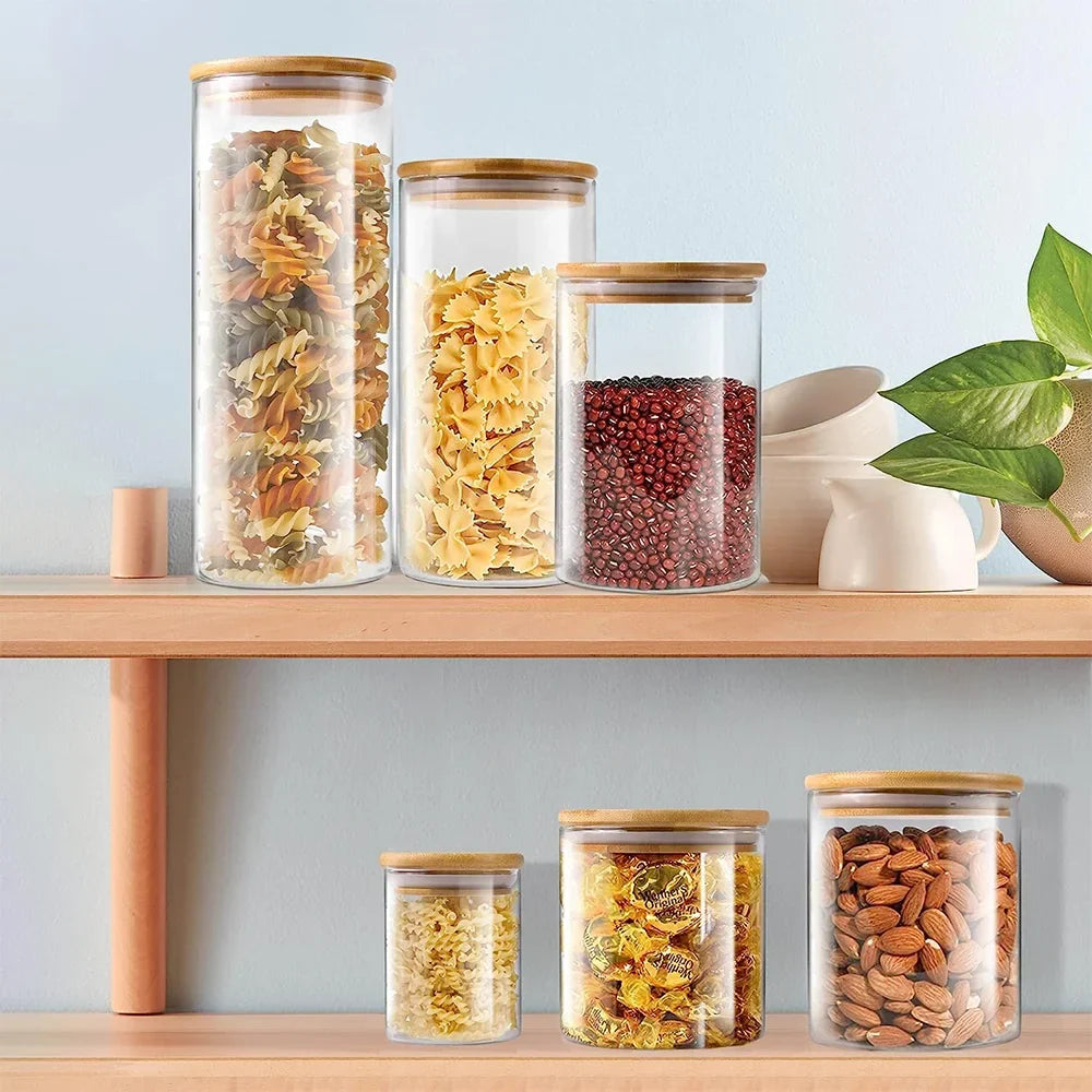 PureVorrat Glass Container Set – Storage Jars with Wooden Lid | Airtight & Stylish | Modern Kitchen Storage | Bowlift