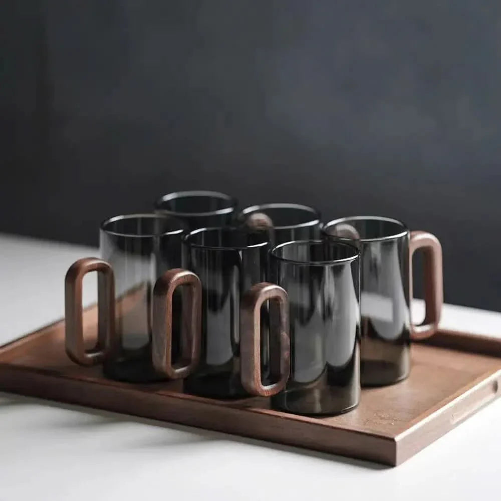 Skanto | Rustic Wood Handle Heat-Resistant Glass Mug – 350ml