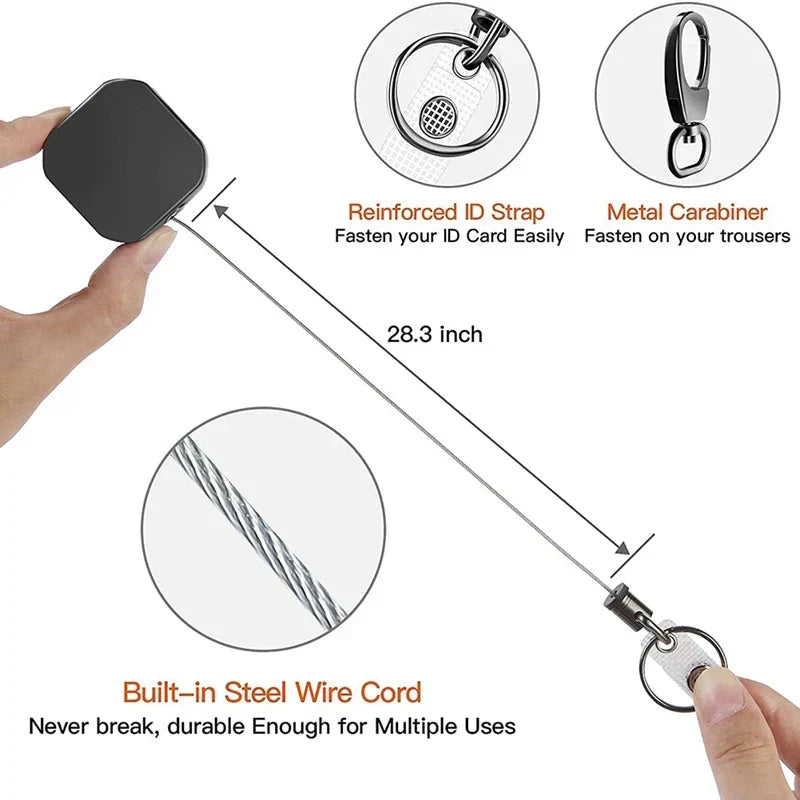 BowLift | Metal Retractable Carabiner Keychain with Steel Cord – Safety Reel 71.8 cm