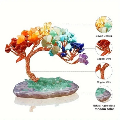Skanto | AuroraTree Crystal Tree | Natural Gemstones | Agate Base & Copper Wire | Feng Shui Lucky Tree 10 cm