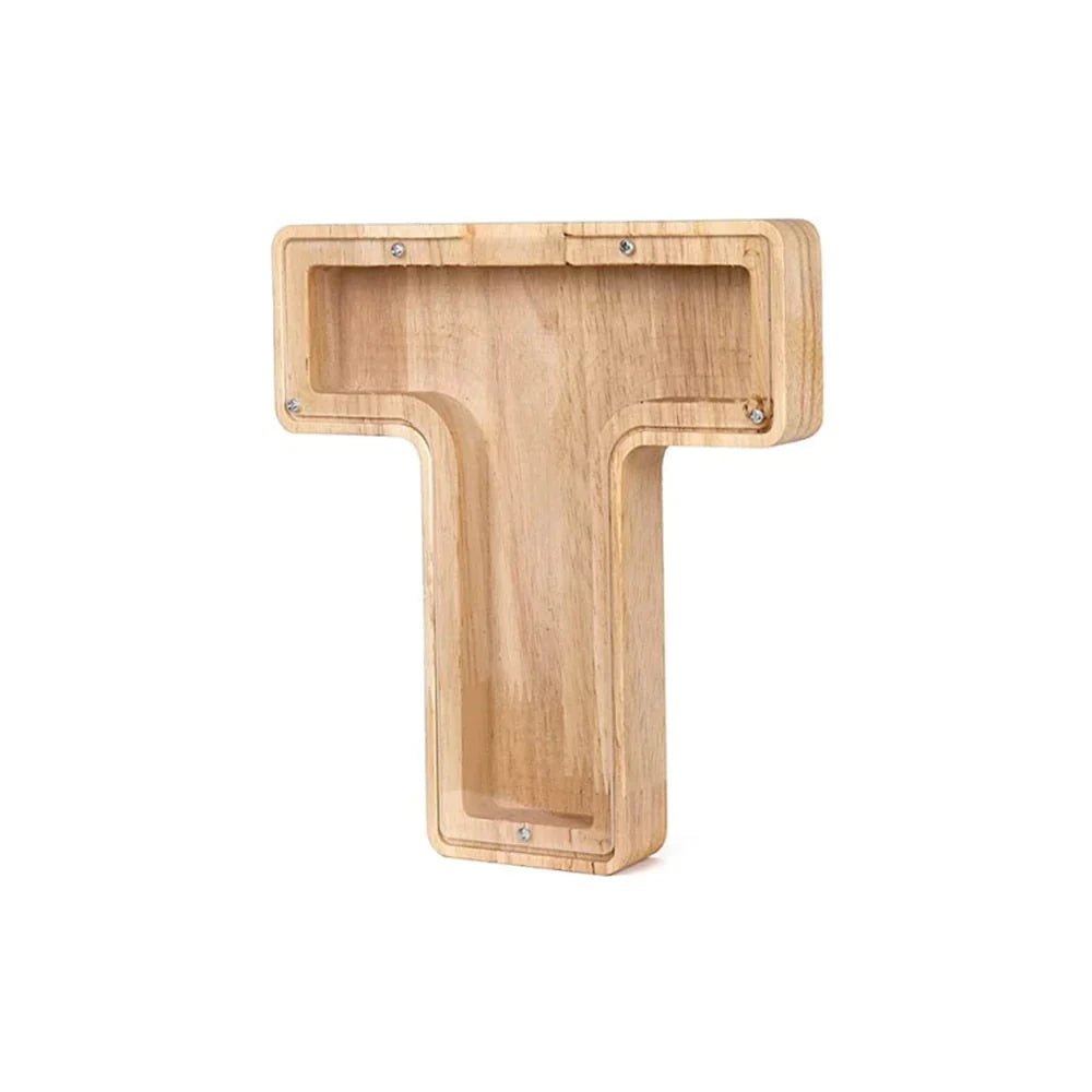 Skanto | Wooden Alphabet Piggy Bank with Transparent Window for Stylish Saving