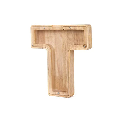 Skanto | Wooden Alphabet Piggy Bank with Transparent Window for Stylish Saving