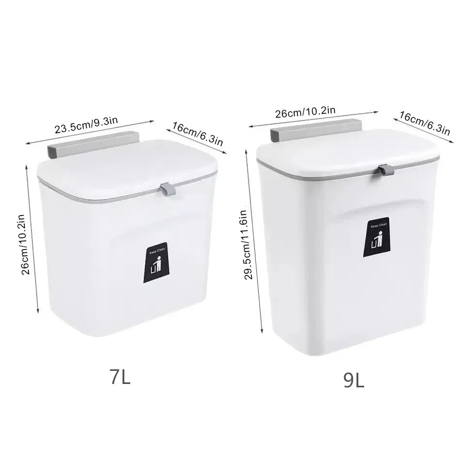 Skanto Skanto | JYPS 7/9L Large Capacity Hanging Trash Can - Wall Mounted Kitchen Recycling Bin with Lid, Ideal for Bathroom and Kitchen Use