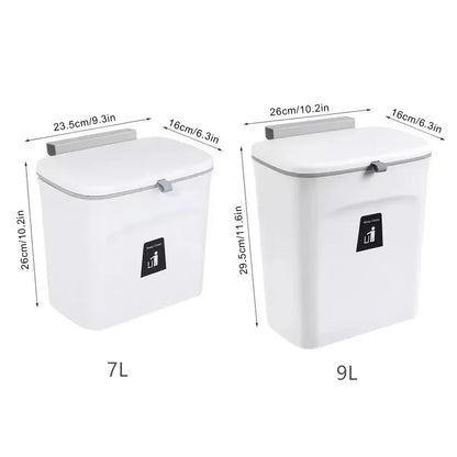 Skanto Skanto | JYPS 7/9L Large Capacity Hanging Trash Can - Wall Mounted Kitchen Recycling Bin with Lid, Ideal for Bathroom and Kitchen Use