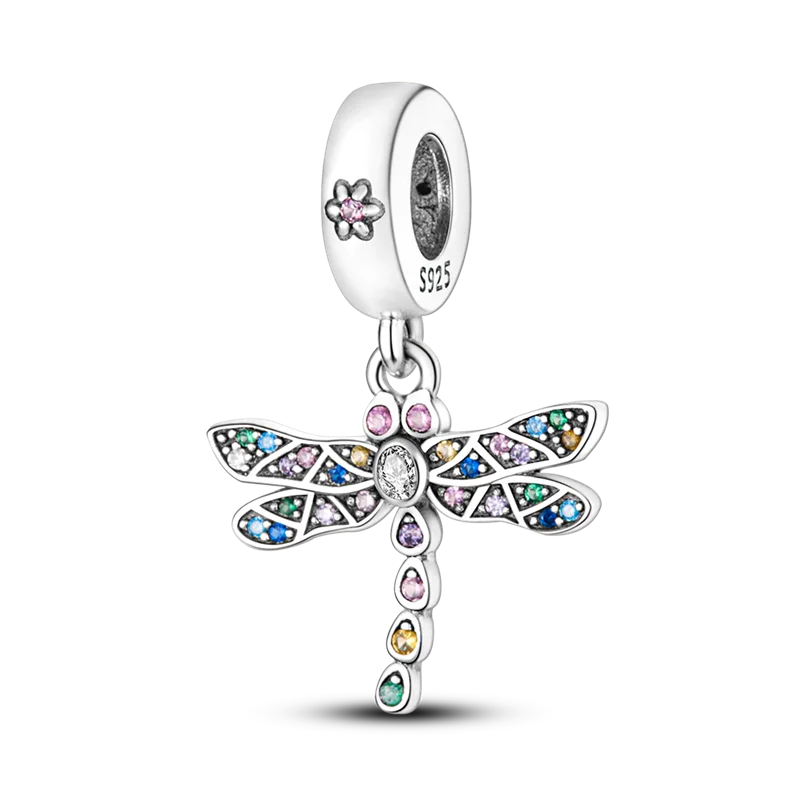 Skanto | 925 Silver Golden Leopard Charm Beads Colorful Chameleon Rhinoceros Lion Scarab Cat Pendant Compatible with Original Pandora Bracelet Jewelry