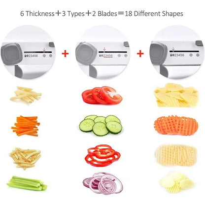 BowLift | SchnittMeister 18-in-1 Mandoline Vegetable Slicer | Adjustable & Stainless Steel Blades | For Slices, Strips & Julienne | Safe & Versatile