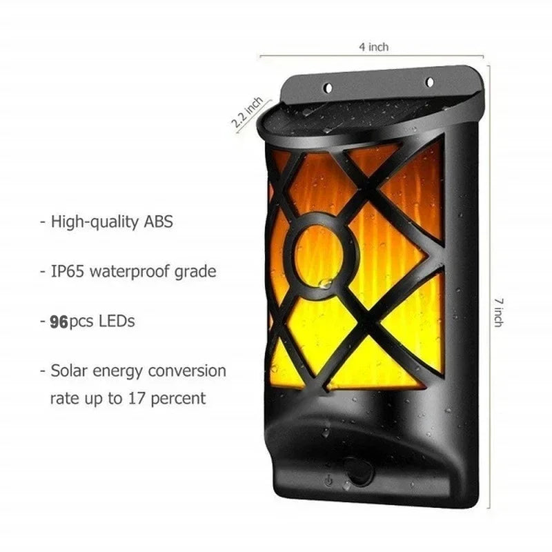 BowLift | Solar-Torch FlammaLuce | 96 LED Flame Light | IP65 Waterproof | Garden Wall Lamp with Grid Design