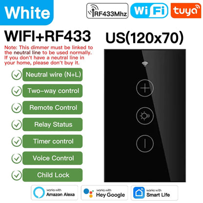 Tuya Smart Light Wall Switch with Neutral Wire - WiFi Dimmer Control via SmartLife Google Alexa Apps