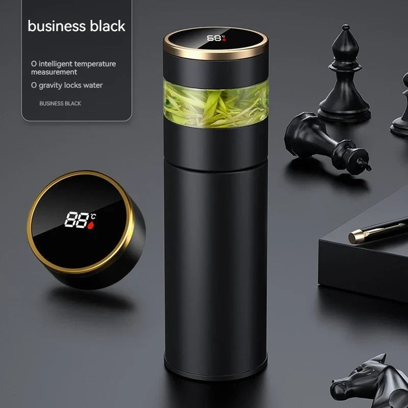 BowLift | ThermoBrew | Insulated bottle with LED temperature display & tea strainer | 450 ml | Stainless steel 304 | Black