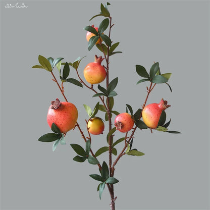 6-Head Artificial Pomegranate Fruit Branch with Leaves | Karnz