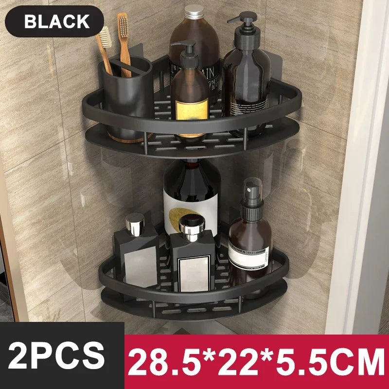 Skanto | Bathroom Storage Shelf - No Drill Wall Mount Corner Shelf, Shower Caddy for Toilet and Shampoo Organizer, Bathroom Accessory