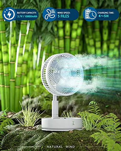 Portable 6-Inch Stand Fan | Folding Telescopic Floor/USB | Rechargeable Battery | 3 Speeds, Super Quiet, Adjustable Height | Bowlift