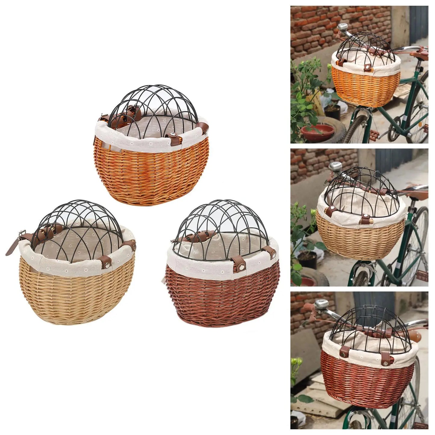 Skanto | PawRide | Front-Mounted Wicker Bike Basket – Secure, Stylish & Weather-Resistant