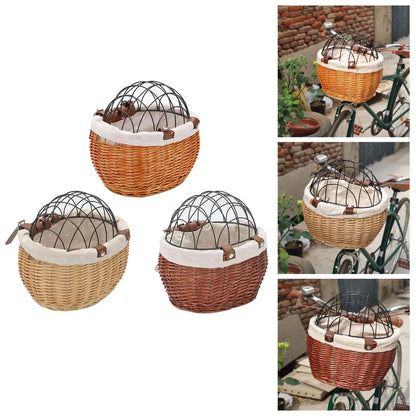 Skanto | PawRide | Front-Mounted Wicker Bike Basket – Secure, Stylish & Weather-Resistant