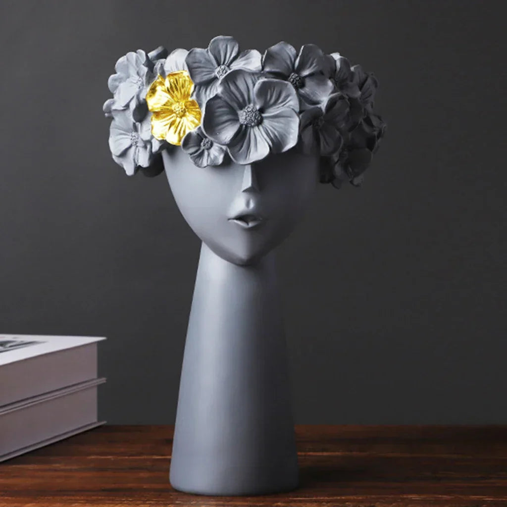Skanto | Nordic Girl Head Flower Resin Vase Statue Flower Planters for Office Desk Dried Flowers Ornaments Decor Container