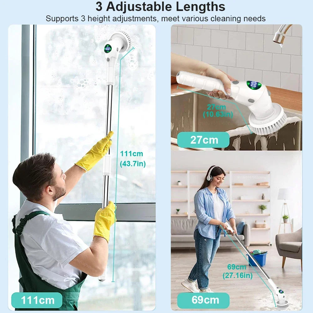 Skanto | Easy Cleaning Solution: 8-in-1 Multifunctional Electric Cleaning Brush - Cordless and Rotating for Bathroom, Kitchen, Windows, and Toilet