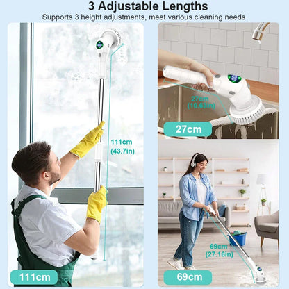 Skanto | Easy Cleaning Solution: 8-in-1 Multifunctional Electric Cleaning Brush - Cordless and Rotating for Bathroom, Kitchen, Windows, and Toilet
