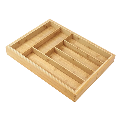 BowLift | Bambusio cutlery tray made of bamboo | Expandable 32–52 cm | 6–8 compartments | Sustainable drawer insert for kitchen, bathroom & office