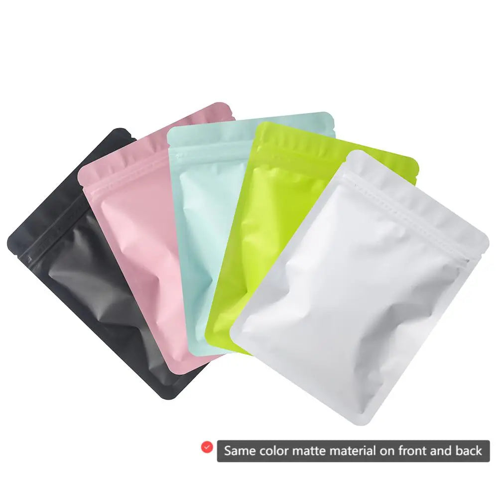 Skanto | 100PCS Double-Sided Frosted Mylar Bags - Flat Bottom, Waterproof, Heat-Sealable Aluminum Foil Zipper Bags