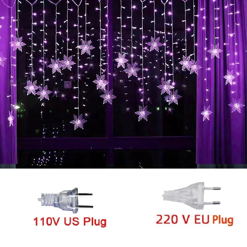 Waterproof Snowflake LED String Lights Christmas Lights - Blinking Fairy Curtain for Holiday Parties, Weddings, and Outdoor Decorations 3,2m (125.9 inches)