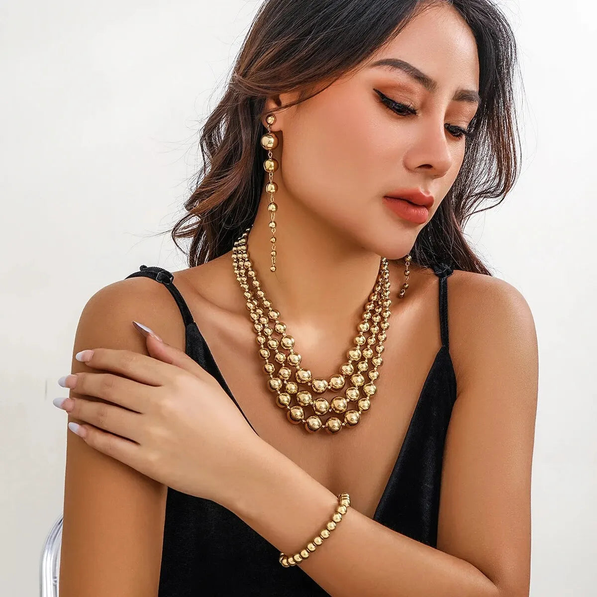 BowLift | Bold Triple Stack Dangle Earrings, Necklace, Bracelet Set