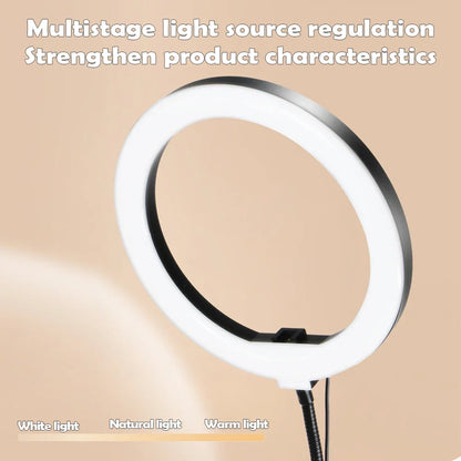 BowLift | LumiFlex LED ring light with flexible arm & phone holder | 3 light colors & USB connection | Perfect for livestream, video & selfie