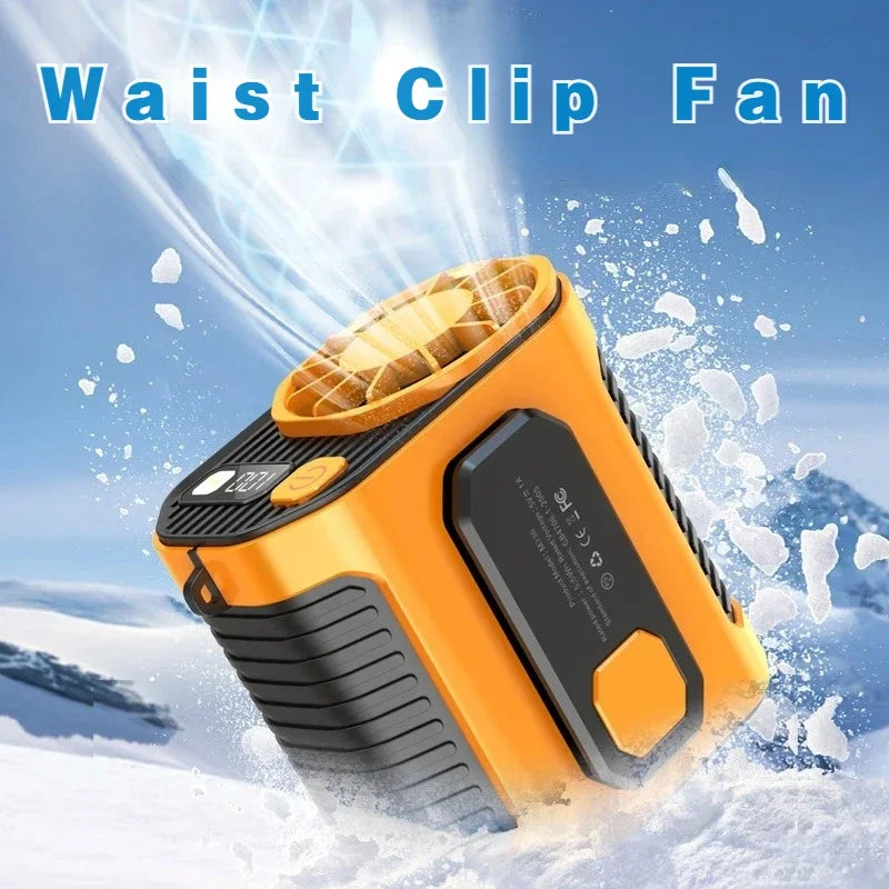 20000mAh Portable Waist Fan - Strong Wind Hanging Neck Fan with Power Bank and LED Lighting for Outdoor Sports and Work | Bowlift