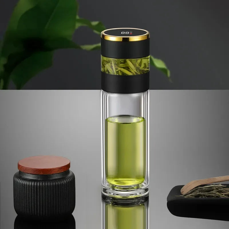 BowLift | ThermoBrew | Insulated bottle with LED temperature display & tea strainer | 450 ml | Stainless steel 304 | Black