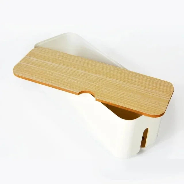 BowLift | Cable Box OrgaWood | Desk Organizer made of Wood & Plastic | For Chargers, Cables & Accessories | 29.5×11.4×11 cm