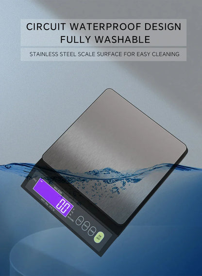 Skanto | 5 kg/0,1 g and 10 kg/1 g Digital Electronic Kitchen Scale, LCD Display, Fully Waterproof Stainless Steel Tool for Baking