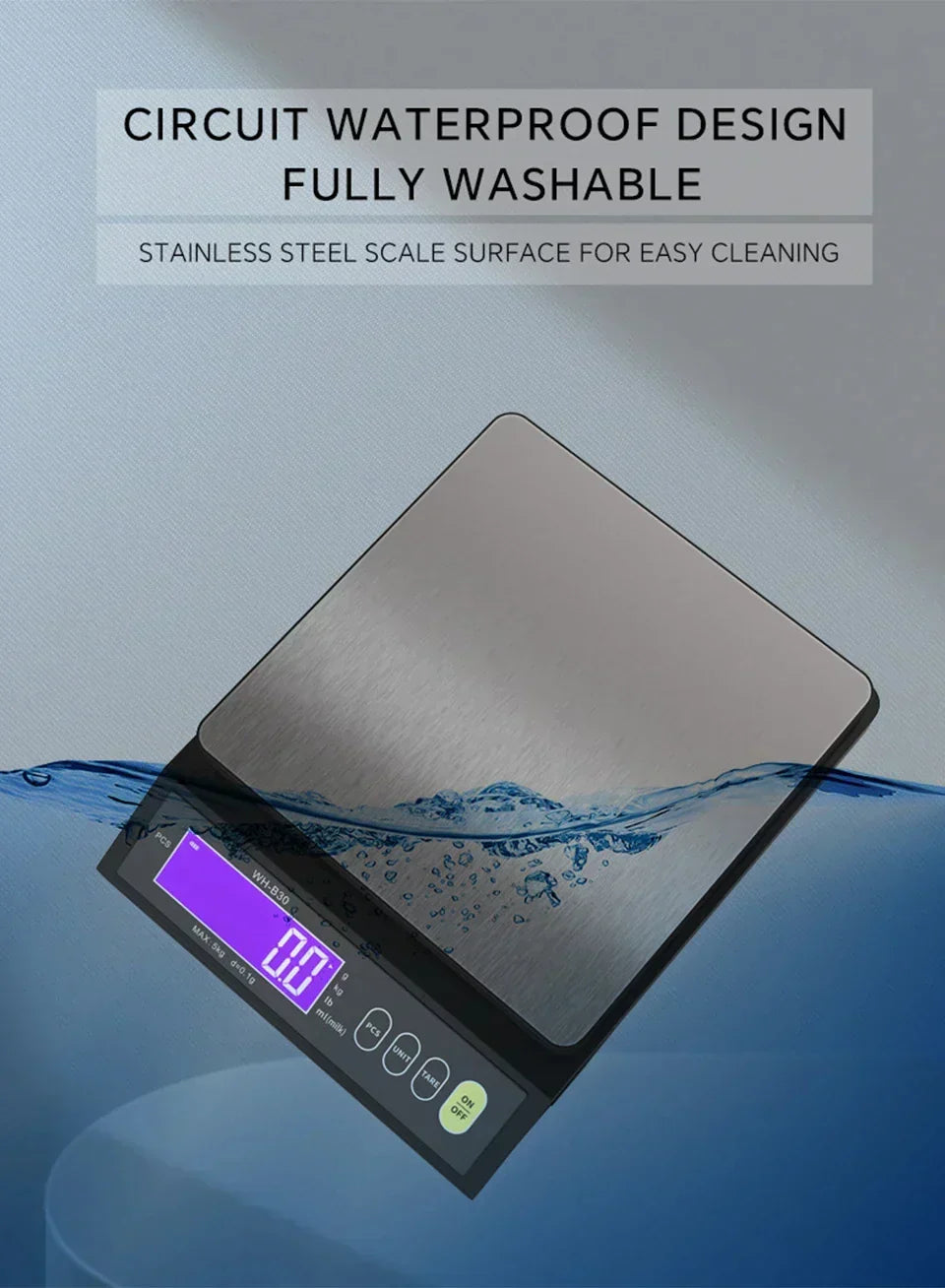 Karnz | 5 kg/0.1 g and 10 kg/1 g digital electronic kitchen scale, LCD display, fully waterproof stainless steel weighing tool for baking