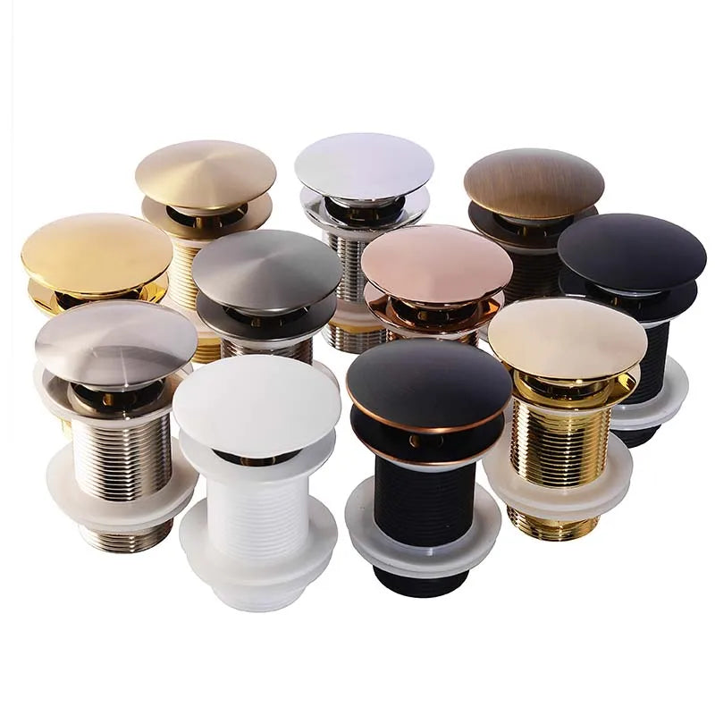 Drain Screw with Push-Down Pop-Up – Brass | 11 Colors | With or Without Overflow Skanto