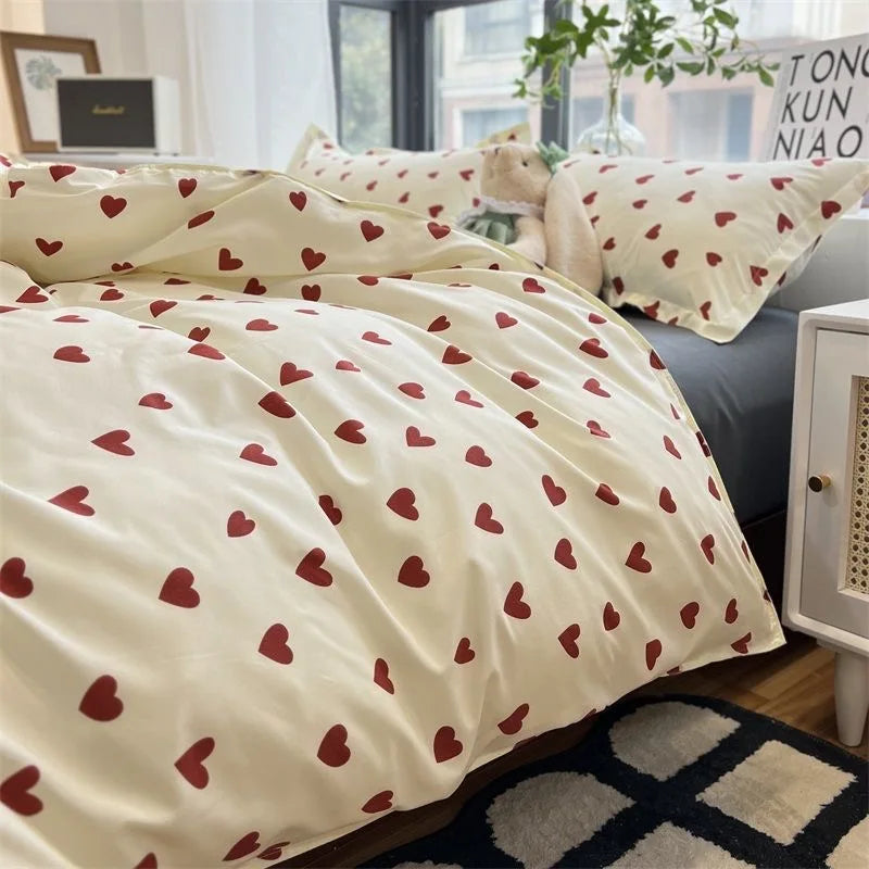 Skanto | CozyLove | Twin, Full & Queen Duvet Cover Set – Soft Korean Style Bedding with Heart Design