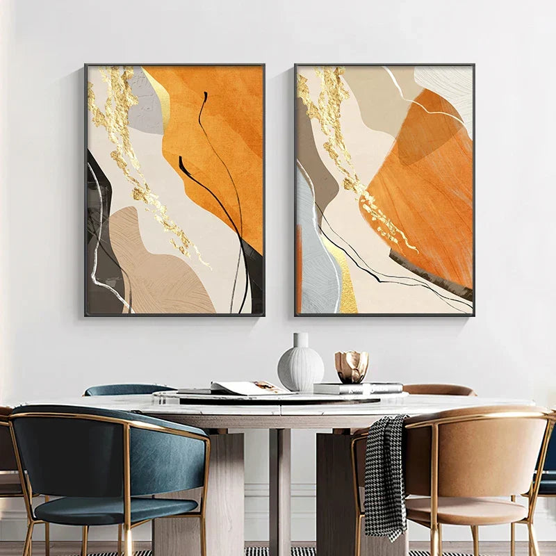 Earth Tones Nordic Abstract Geometric Wall Art Fine Art Canvas Print Green Brown Beige Orange Pictures For Living Room Dining Room Decor | Skanto