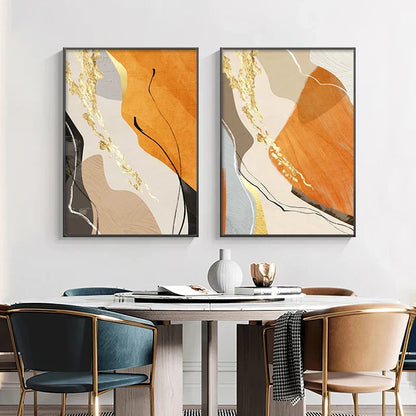 Earth Tones Nordic Abstract Geometric Wall Art Fine Art Canvas Print Green Brown Beige Orange Pictures For Living Room Dining Room Decor | Skanto