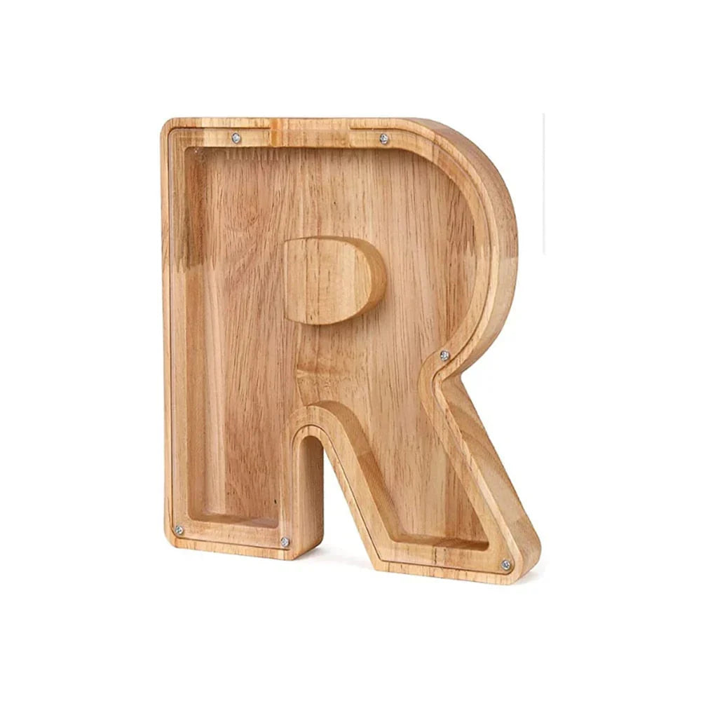 Skanto | Wooden Alphabet Piggy Bank with Transparent Window for Stylish Saving