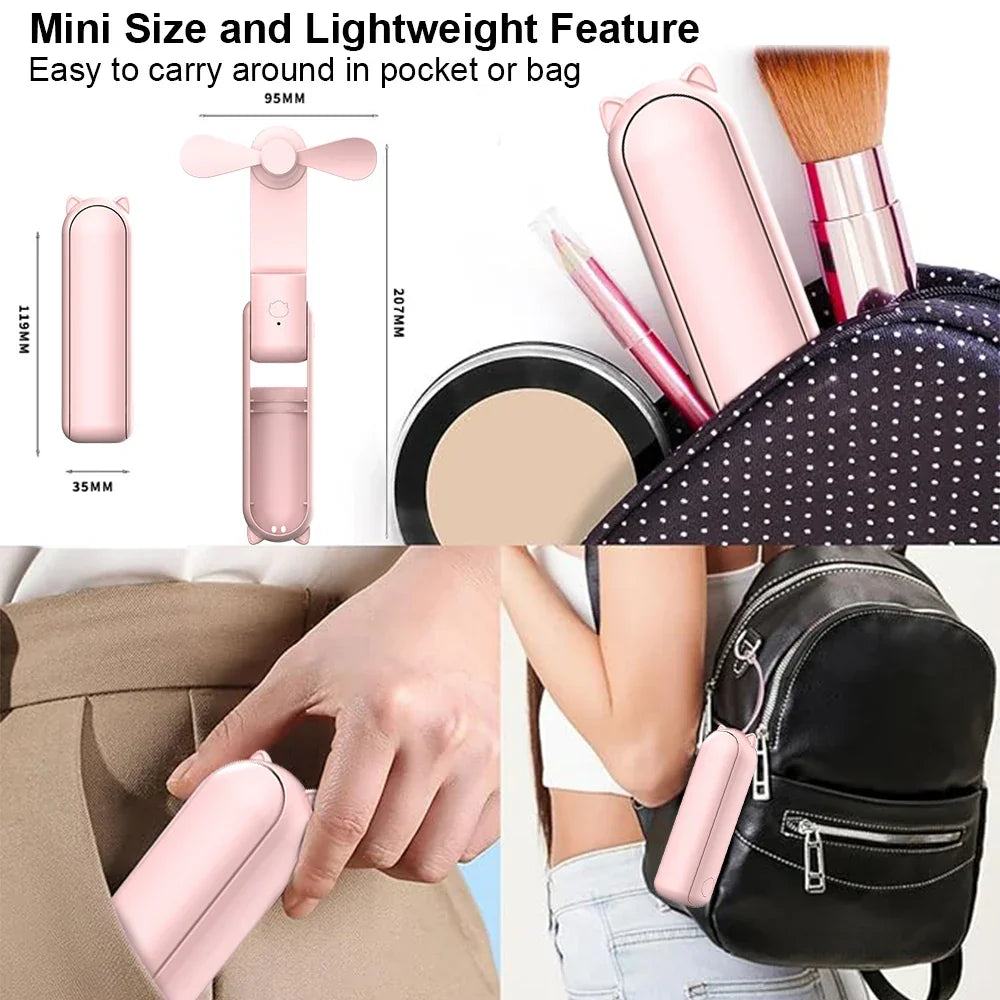 Portable Mini Handheld Fan – Rechargeable foldable pocket fan with battery, cooling handheld fan and power bank function | Karnz