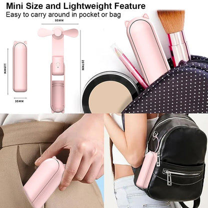 Portable Mini Handheld Fan – Rechargeable foldable pocket fan with battery, cooling handheld fan and power bank function | Karnz