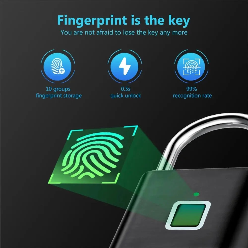 BowLift | Smart Fingerprint Padlock with USB Charging & Waterproof Design – Titan