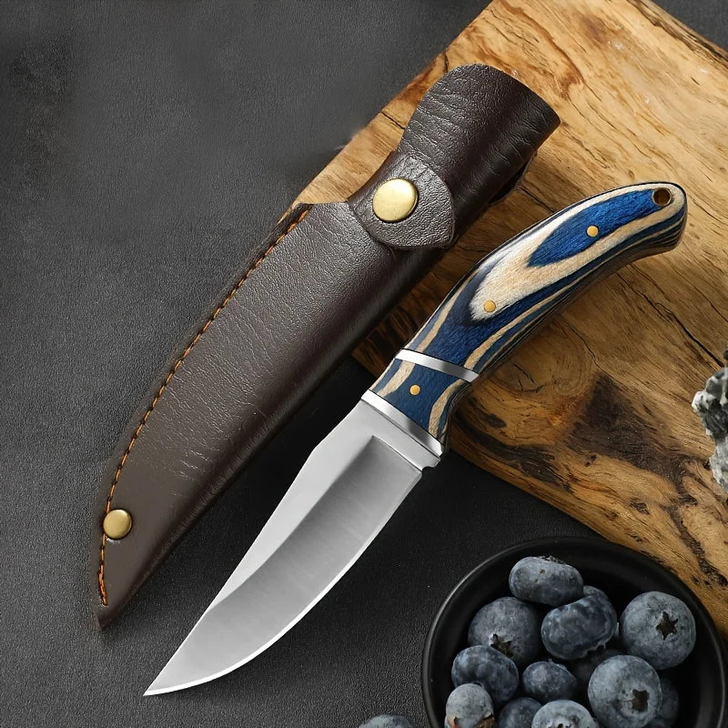 Skanto | 7.5-inch All-Purpose Knife – Stainless Steel with Colored Wooden Handle – Ideal for Home Kitchen, Outdoor Camping, and Grilling