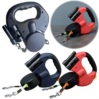 Skanto | Foldable Double Dog Leash with 360° Swivel and LED Safety Light for Walking Two Dogs