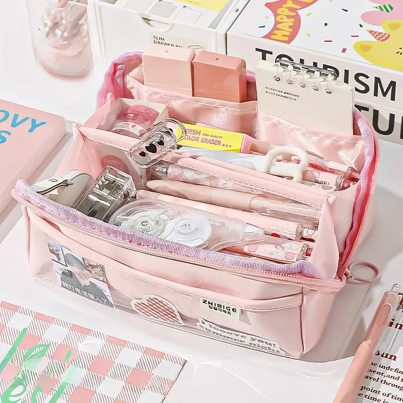 Brehn | Pencil Case KIDZORA CrystalBag | Transparent & Versatile | 10-Pocket Design | High Capacity for School & Leisure