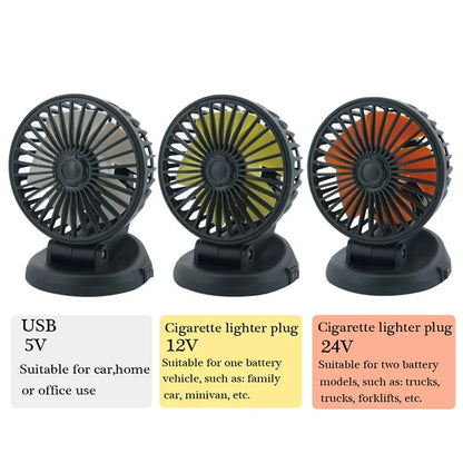 Brehn | Ventoro Car Fan 12V/24V/5V | USB or Cigarette Lighter | Rotatable & Compact | For Car, Truck, SUV, Motorhome & Office