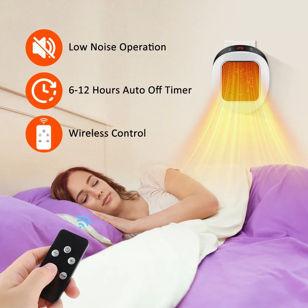 BowLift | ThermoLux Mini Wall Heater 600W | Compact Electric Heater with Remote Control | Wall Socket Heater with Thermostat & Timer | Quick Heat in 3 Seconds