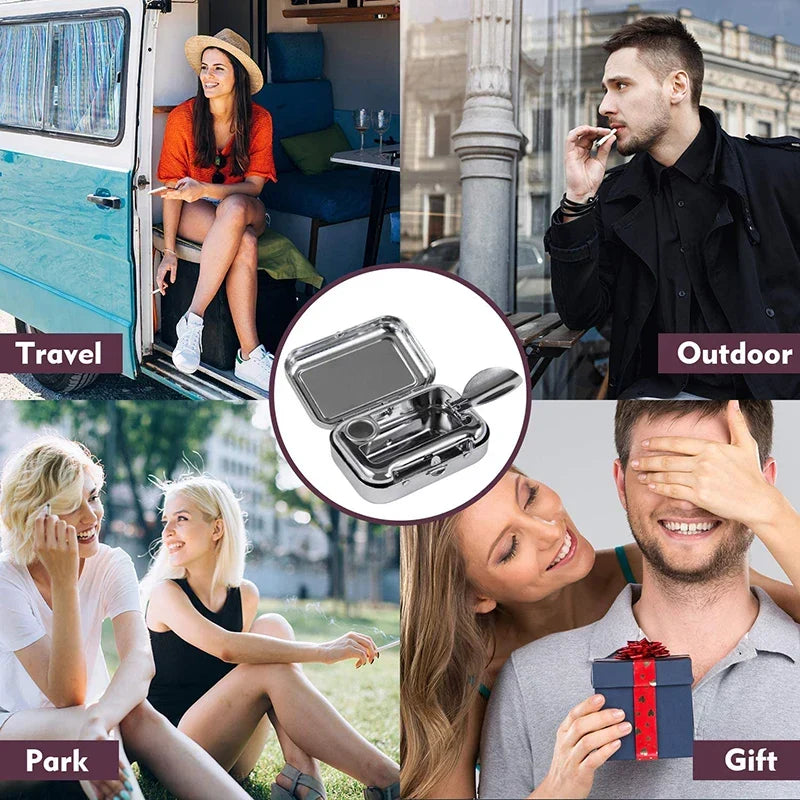 Mini Portable Metal Cigarette Ashtray with Lockable Lid - Fashionable Desktop Ashtray - Pocket Ashtray Gift for Men