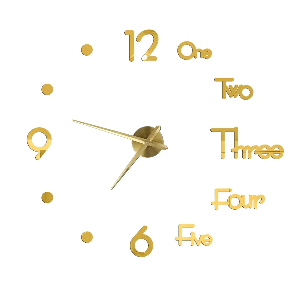 Big Wall Clock DIY 3D Self Adhesive Mirrored Acrylic Wall Clock For Kitchen Dining Room Living Room Creative Home Decor | Bowlift