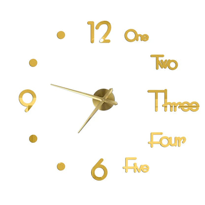 Big Wall Clock DIY 3D Self Adhesive Mirrored Acrylic Wall Clock For Kitchen Dining Room Living Room Creative Home Decor | Bowlift