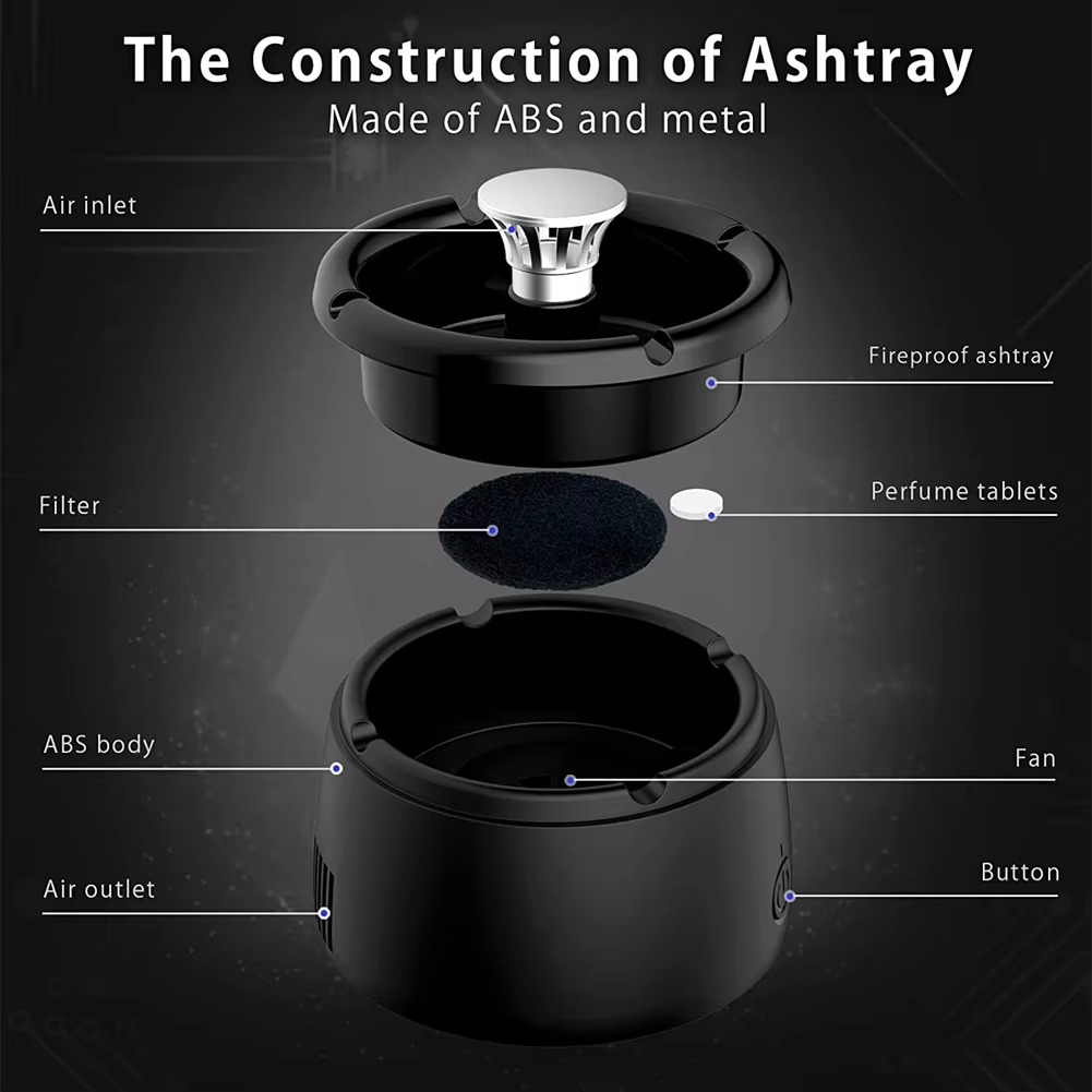 BowLift | Rechargeable Smokeless Ashtray for Home, Office, Car or Outdoor Use – Black