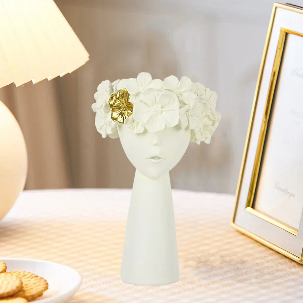 Skanto | Nordic Girl Head Flower Resin Vase Statue Flower Planters for Office Desk Dried Flowers Ornaments Decor Container