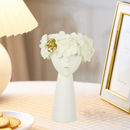 Skanto | Nordic Girl Head Flower Resin Vase Statue Flower Planters for Office Desk Dried Flowers Ornaments Decor Container